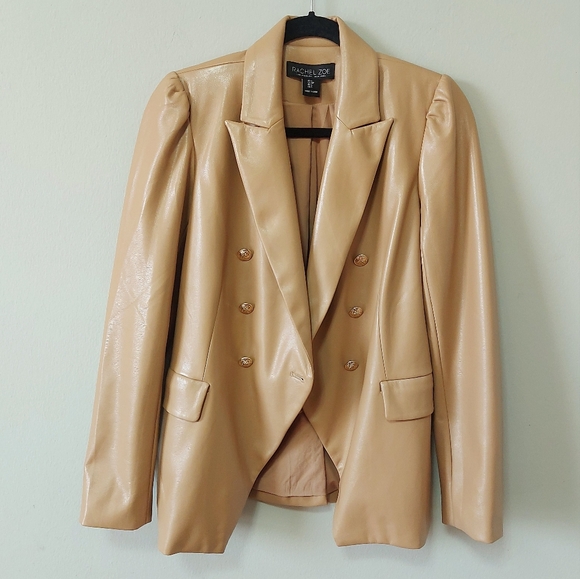 Rachel Zoe Jackets & Blazers - Rachel Zoe Faux Vegan Leather Blazer Small Camel Beige Double Breasted Jacket